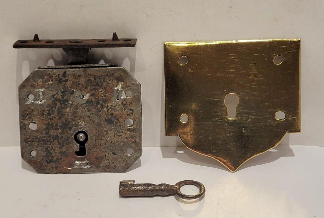 1850's - 1860's Solid Brass Antique Trunk Spring Lock Cover, Lock ...