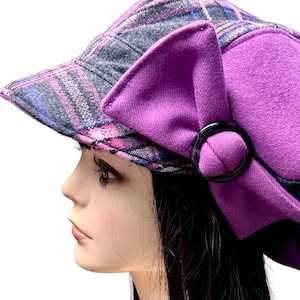 Wool Patchwork Baker Boy Cap: Oversized Fit, Adjustable Small-Med,