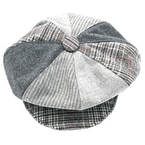 Patchwork Gray Wool Newsboy Hat:  Peaky Blinder, Wool (Size S-M)