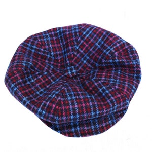 Wool Hat (S)  Navy and Wine Red Plaid -  Styled for Men or Women.   Newsboy Cap, Baker Boy Cap, Beret Hat, Irish Style Wool Cap.
