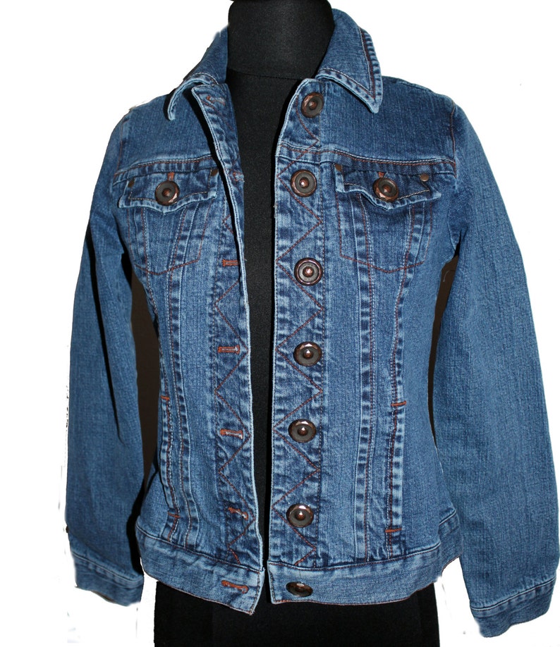 Jean Jacket S Copper Medallion Design Etsy