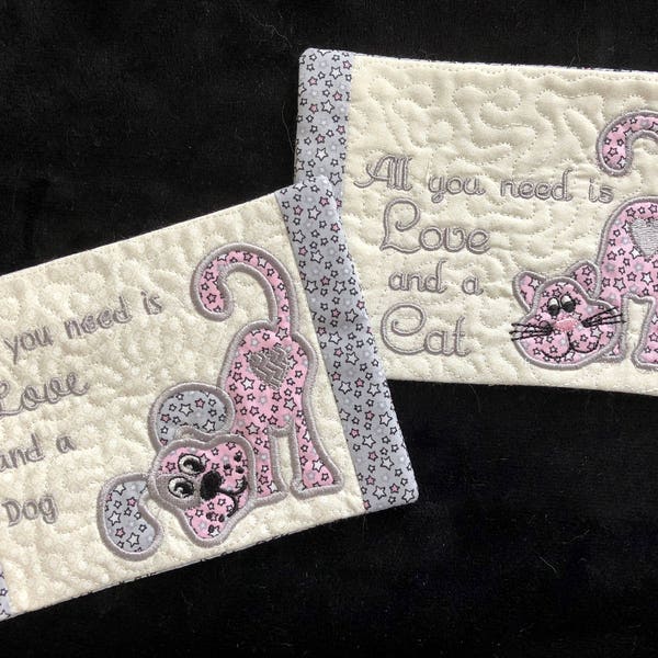 NNC ITH All you need is a Cat/Dog Mug Rugs for the 5x7 hoop in all popular formats