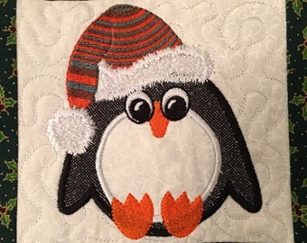 NNC ITH Christmas Penguin Mug Rug for the 5x7 hoop in all popular formats