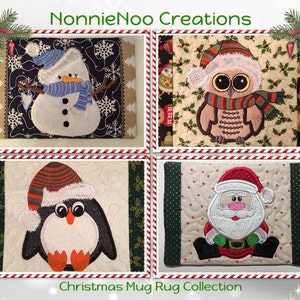 NNC ITH 4 Christmas Mug Rugs for the 5x7 hoop in all popular formats