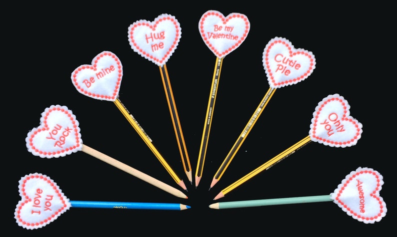 ITH Valentine Pencil Toppers for the 4x4 and 5x7 hoops dst, exp, xxx, jef, hus, pes, vip, vp3 image 2