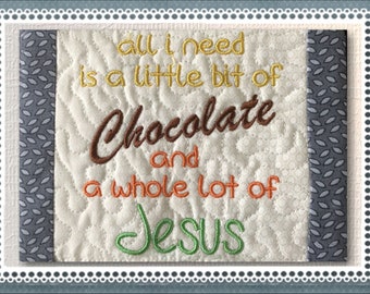 NNC ITH Chocolate and Jesus Mug Rug in all popular formats for the 5x7 hoop