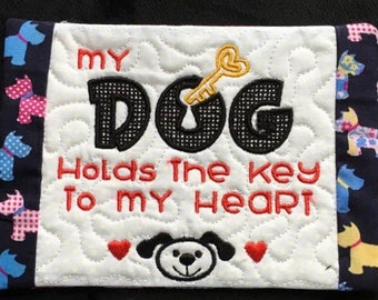 NNC ITH Dogs Hold the Key Mug Rug for the 5x7 hoop in all popular formats