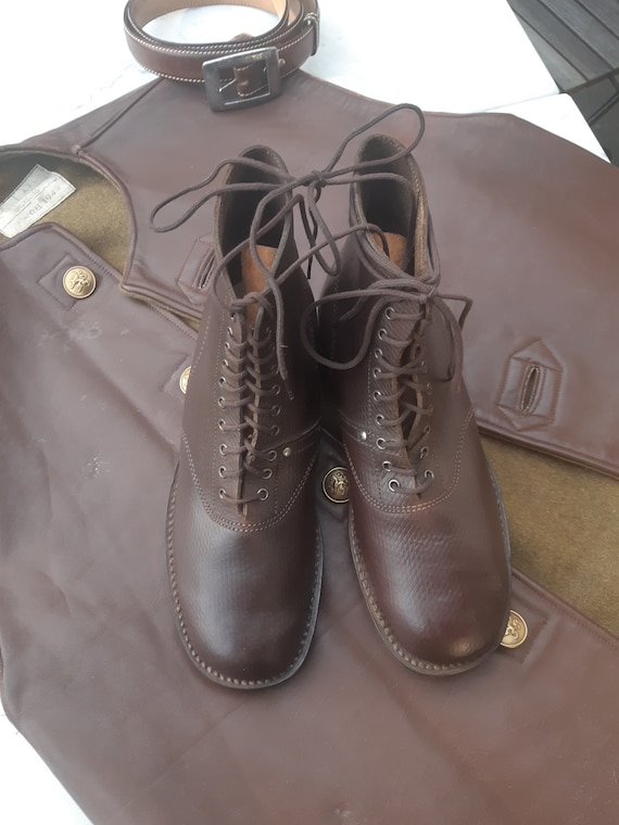 Brown Leather Laced German Army Boots Hobnailed Leather Stitched Soles Heavyweight and High Quality Excellent Condition Etsy Canada