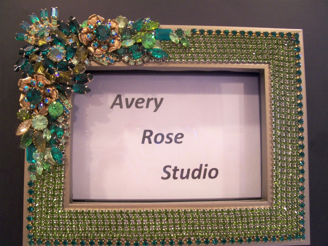 Black Wood Jeweled Photo Frame Designed with Vintage Jewelry. Etsy
