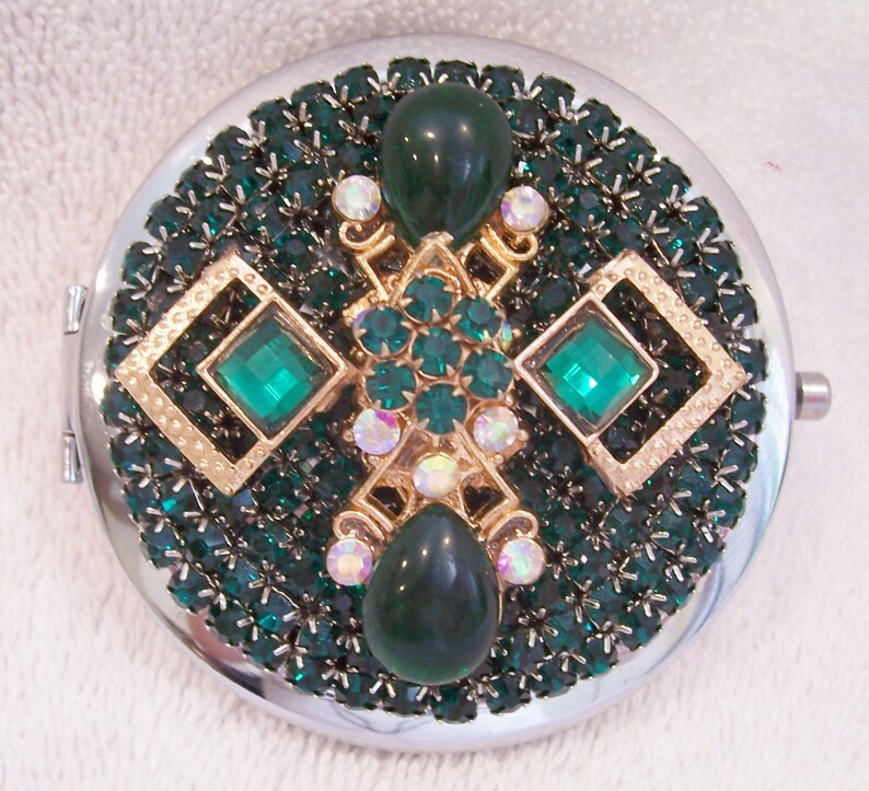 Rhinestone Compact Mirror Jeweled Compact Mirror Bridesmaid Etsy