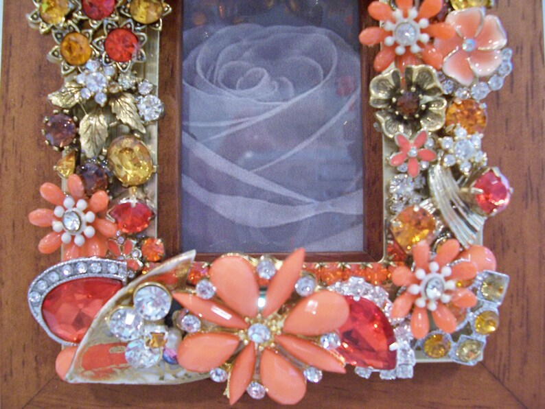 Frames Gold Jeweled Picture Frame with a Variety of Gems Vintage to Now