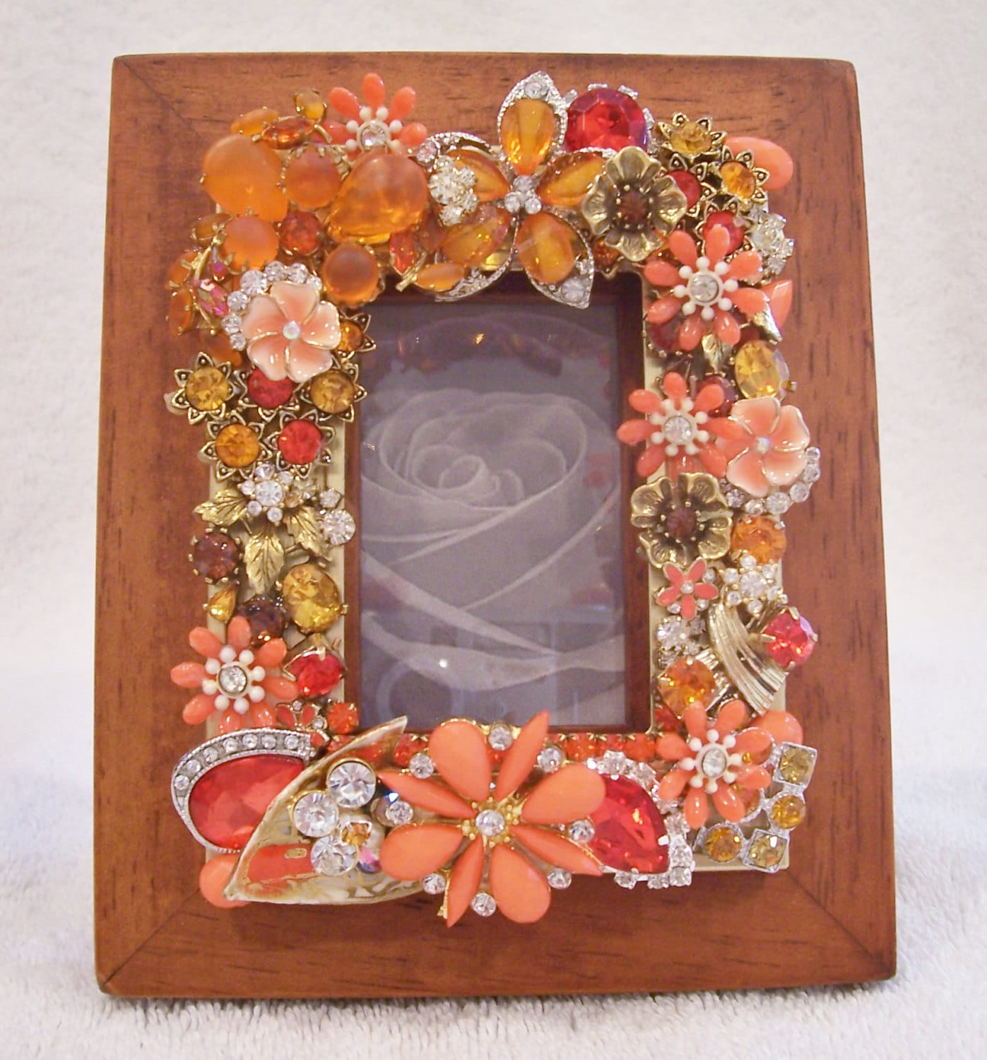 Frames Gold Jeweled Picture Frame with a Variety of Gems Vintage to Now