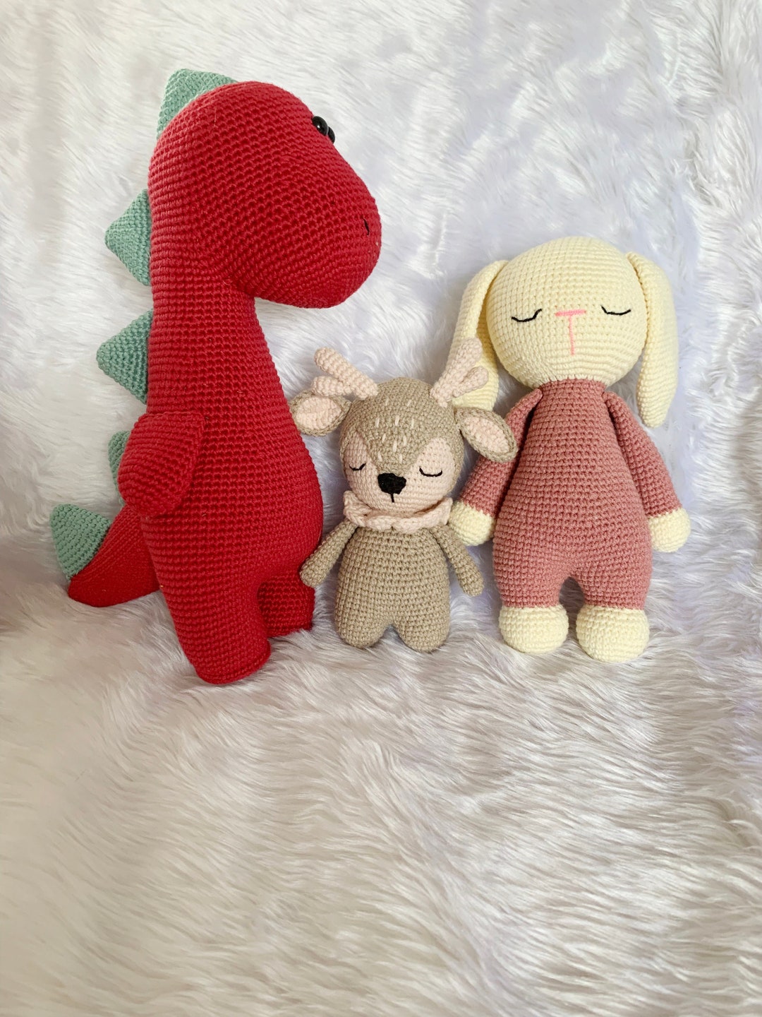 3 PDF Crochet Animals Patterns Bunny, Deer and Dinosaur Amigurumi