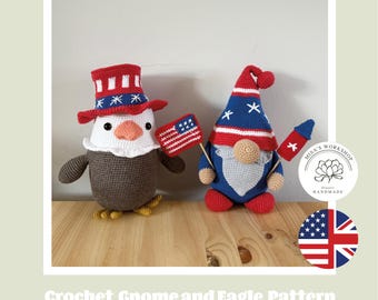 4th of July Crochet Pattern Bundle, Gnome & Eagle Amigurumi PDF