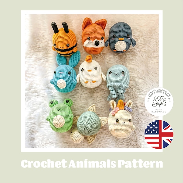 Crochet Animal Toys Pattern: Bunny, Bee, Fox, and More (PDF Pattern)