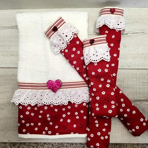 Refrigerator Handle Covers, Fridge Handle Cover, Kitchen Accessories, Towel, Red White Flowers Handle Cover, Christmas Gift, Mother&#39;s Day