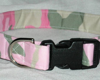 Pink Camouflage dog collar, pink camo dog collar, pink dog collar, Camo dog collar, Camo dog collar and leash, Camo martingale dog collar