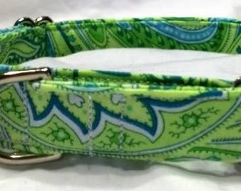 Paisley dog collar, green dog collar, paisley green dog collar, Paisley martingale collar, buckle dog collar, dog collar and leash, dog gift