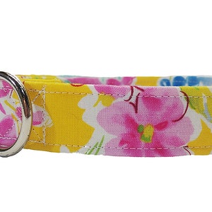 Yellow Floral dog collar, Pink dog collar, Pink floral dog collar, Pink floral martingale dog collar, Pink collar and leash set