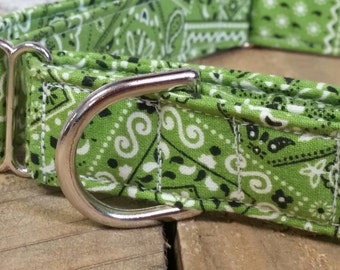 Green bandana dog collar, bandana dog collar, western dog collar, martingale dog collar, dog collar, dog collar and leash, dog gift, bandana