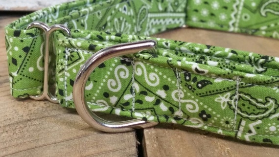 Green bandana dog collar, bandana dog collar, western dog collar, martingale dog collar, dog collar, dog collar and leash, dog gift, bandana