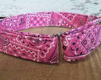 Pink bandana dog collar, bandana dog collar, western dog collar, martingale dog collar, dog collar, dog collar and leash, dog gift, bandana