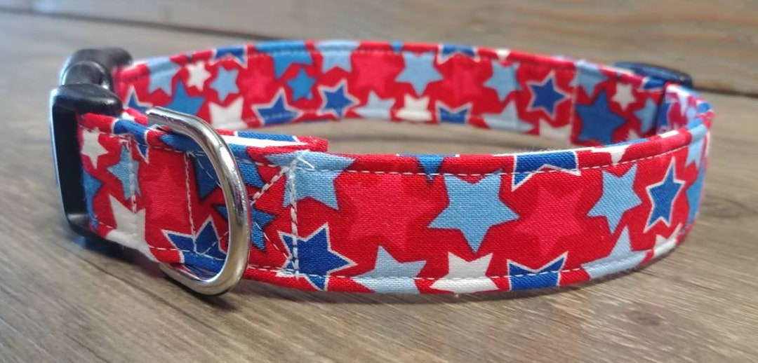 Patriotic Dog Collar, Red With Blue Stars Dog Collar, Patriotic