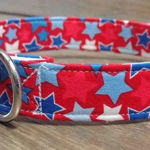 Patriotic dog collar, red with blue stars dog collar, patriotic Martingale collar,4th of July dog collar, red white, blue stars dog collar