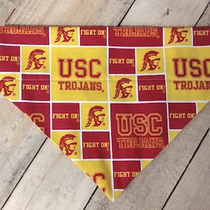 USC Trojans California slip on dog bandana, USC dog bandana, Trojans dog bandana, USC Trojans bandana, Southern California bandana