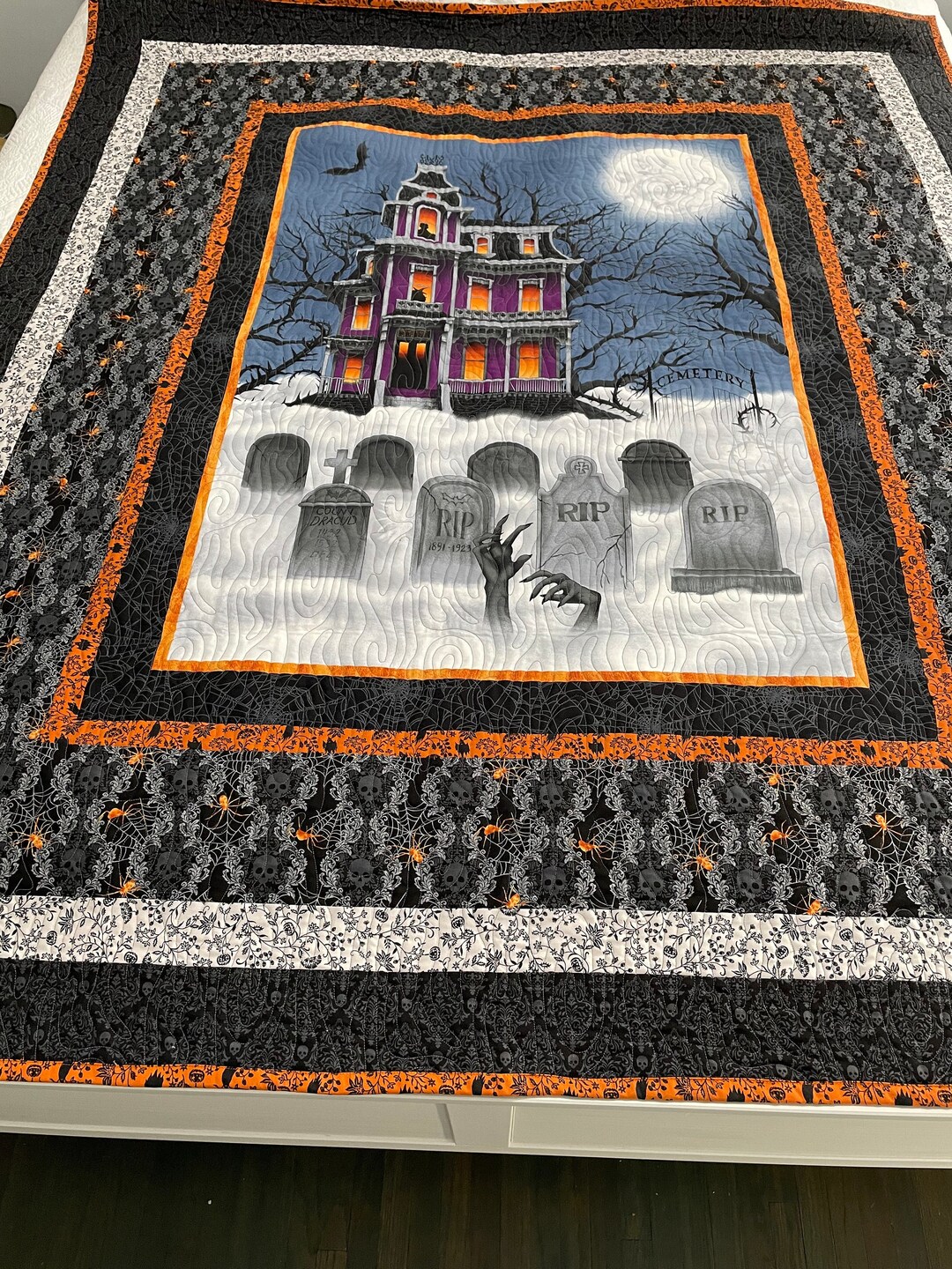 Spooky Haunted House & Graveyard Halloween Quilt 58 X 68 Etsy