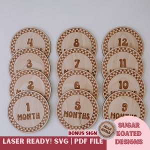 Jalons du mois pour bébé SVG, jalons du mois imprimé damier, fichier découpé au laser, fichiers laser, fichier laser tendance, fichier SVG rétro