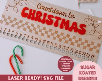 Compte à rebours SVG pour Noël, compte à rebours de cannes de bonbon, compte à rebours de Noël, fichier découpé au laser, fichier laser, Noël SVG, fichiers SVG, fichier laser