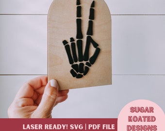 SVG Halloween Decor, Spooky Vibes, Peace Sign, Skeleton Hand, Laser Cut File, Laser Files, Trendy Laser File, Retro SVG File