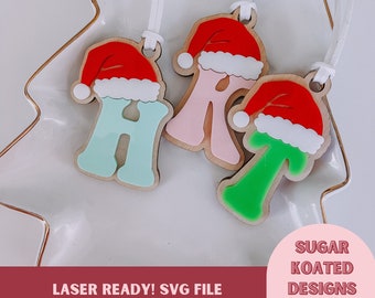 SVG Santa Hat Letter Tag File, Retro Letters, Letter Alphabet, Laser Cut File, Laser Files, Trendy Laser File, Christmas File, Christmas Tag