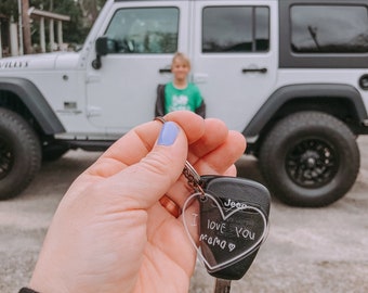 Engraved Handwritten Note Keychain, Clear Acrylic Keychain, Personalized Keychain, Handwriting Gift, Car Keys, Memory, Father&#39;s Day, Custom