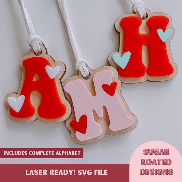 SVG Heart Letter Tag, Letter Heart Tag, Retro Letters, Valentine's SVG, Laser Cut File, Laser Files, Trendy Laser File, Valentine's Tag