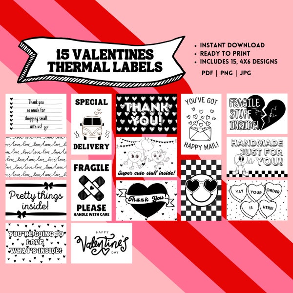 Valentines Thermal Label Bundle, Thermal Printer Stickers, Shipping Stickers, Thermal Stickers, Rollo Printer, Stickers for Small Businesses