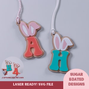 Étiquette de lettre oreille de lapin SVG, étiquette de lettre de Pâques, étiquette initiale de Pâques, Pâques SVG, fichier découpé au laser, fichiers laser, Glowforge, étiquette de lapin, Pâques
