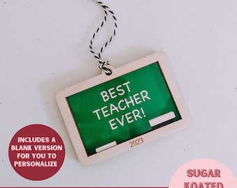 SVG Teacher Ornament, Best Teacher Ever, Laser Cut File, Laser File, Christmas SVG, SVG Files, Laser File, Digital File, Glowforge