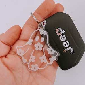 Daisy Ghost Keychain, Retro Daisy Ghost, Acrylic Bag Tag, Boo Basket, Cute Halloween, Retro Halloween, Retro Keychain, Retro Ghost Car Charm