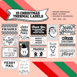 Christmas Thermal Label Bundle, Thermal Printer Stickers, Shipping Stickers, Thermal Stickers, Rollo Printer, Stickers for Small Businesses