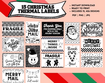 Christmas Thermal Label Bundle, Thermal Printer Stickers, Shipping Stickers, Thermal Stickers, Rollo Printer, Stickers for Small Businesses