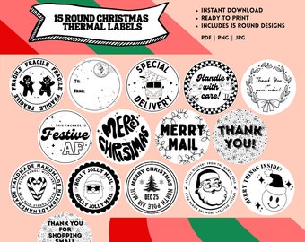 Christmas Thermal Label Bundle, Thermal Printer Stickers, Shipping Stickers, Thermal Stickers, Rollo Printer, Stickers for Small Businesses