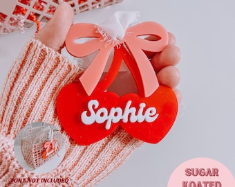 SVG Cherry Heart Tag, Valentine Name Tag, Valentine's SVG, Laser Cut File, Laser Files, Trendy Laser File, Valentine's Tag, Cherry Hearts