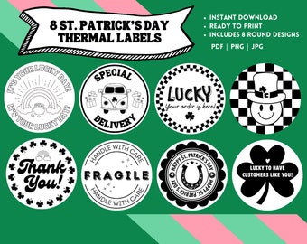 St. Patricks Day Thermal Label Bundle, Thermal Printer Stickers, Shipping Stickers, Thermal Stickers, Rollo Printer