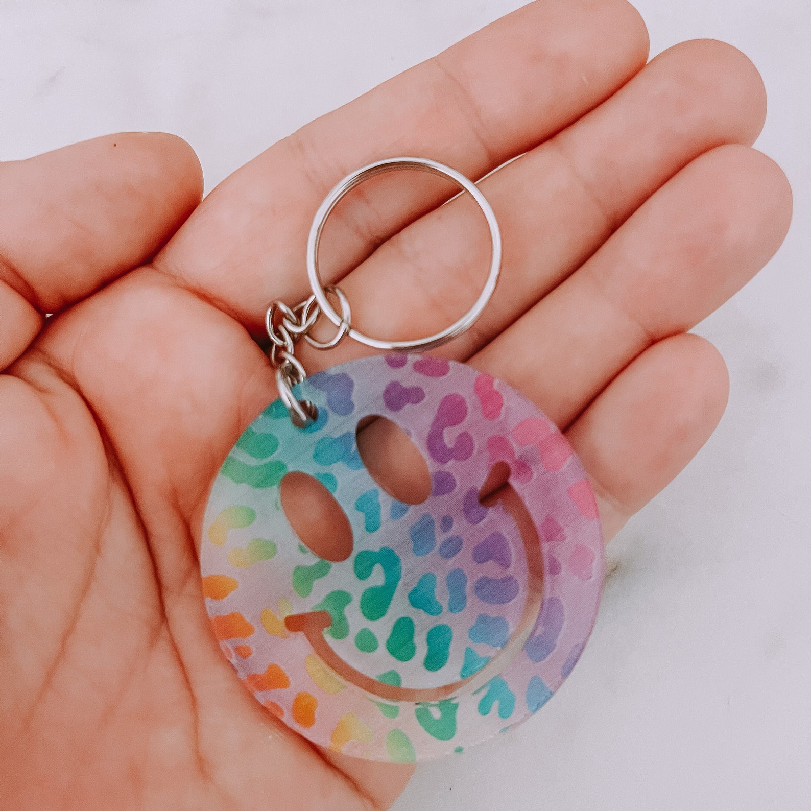 Retro Happy Face Keychain Happy Face Acrylic Keychain Party Etsy
