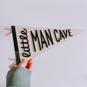 Little Man Cave Pennant Sign, Pennant Banner, Wooden Pennant, Nursery Decor, Boys Bedroom Decor, Boho Decor, Boys Shelf Decor, Man Cave