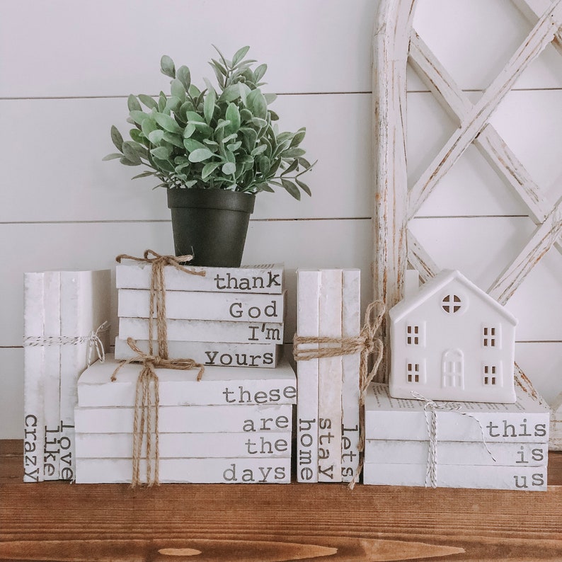 Vintage hand stamped books. #homedecor #vintagestyle #farmhousestyle #accessories