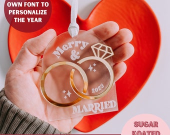 SVG Merry and Married Ornament, Ozdoba ślubna, Plik cięty laserowo, Plik laserowy, Boże Narodzenie SVG, Pliki SVG, Plik laserowy, Plik cyfrowy, Glowforge