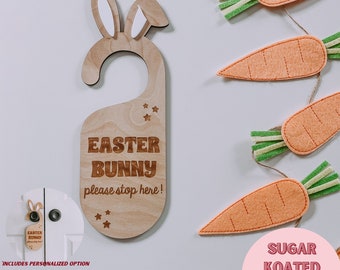 Lapin de Pâques SVG, veuillez vous arrêter ici, panneau de poignée de porte, SVG de Pâques, lapin de Pâques, décoration de Pâques, fichier de Pâques, fichier découpé au laser, fichier laser, fichiers SVG